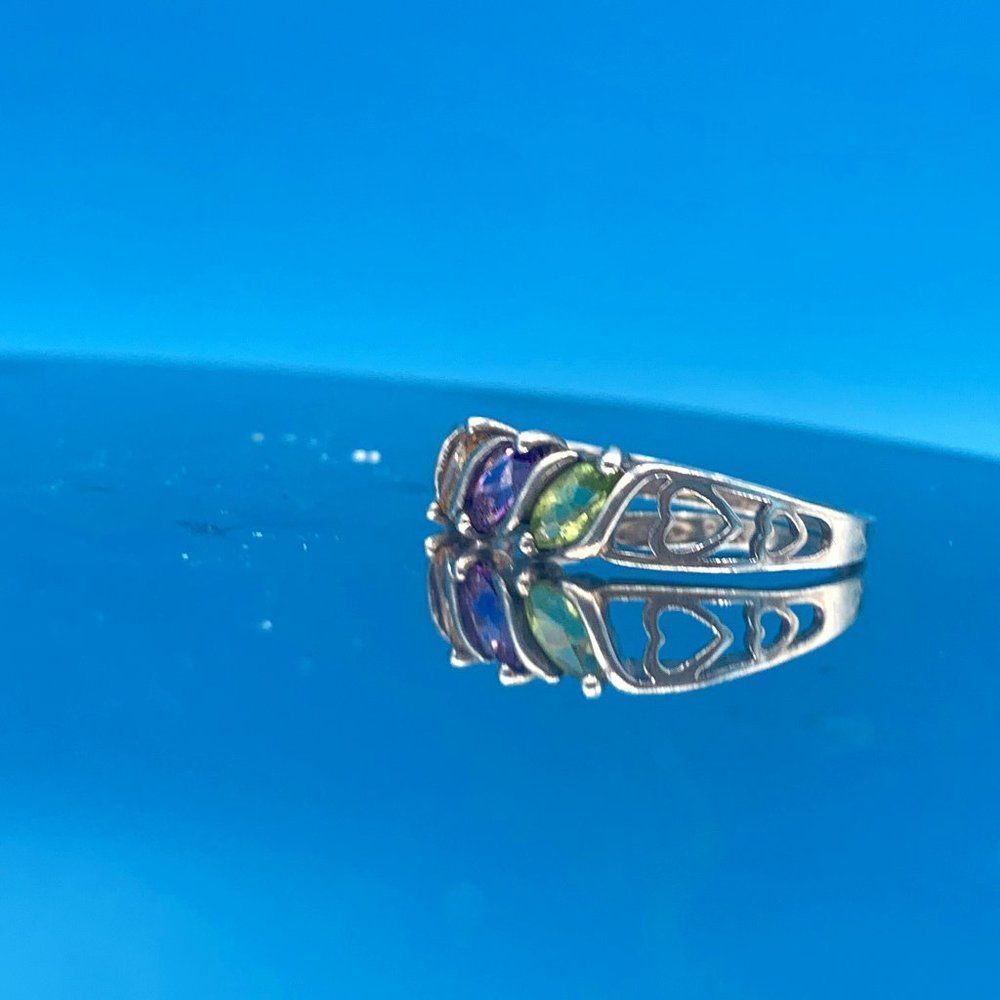 Vintage Sterling Silver Open-Work Peridot, Amethyst, and Citrine Ring